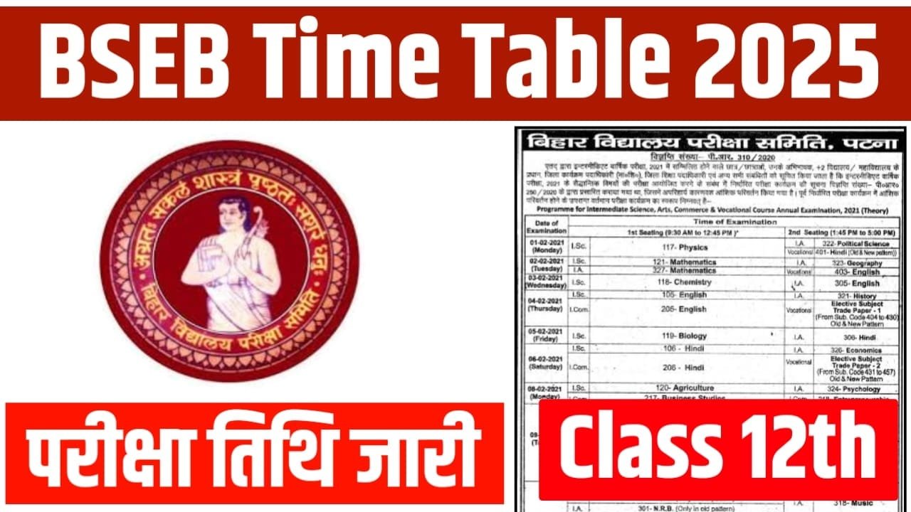 Bihar Board Class 12th Time Table 2025